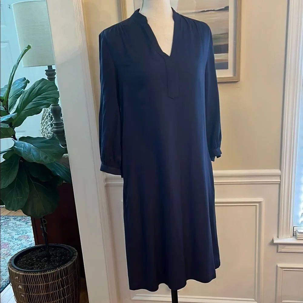 J. McLaughlin Blue Sheath Dress V-Neck 3/4 Sleeve